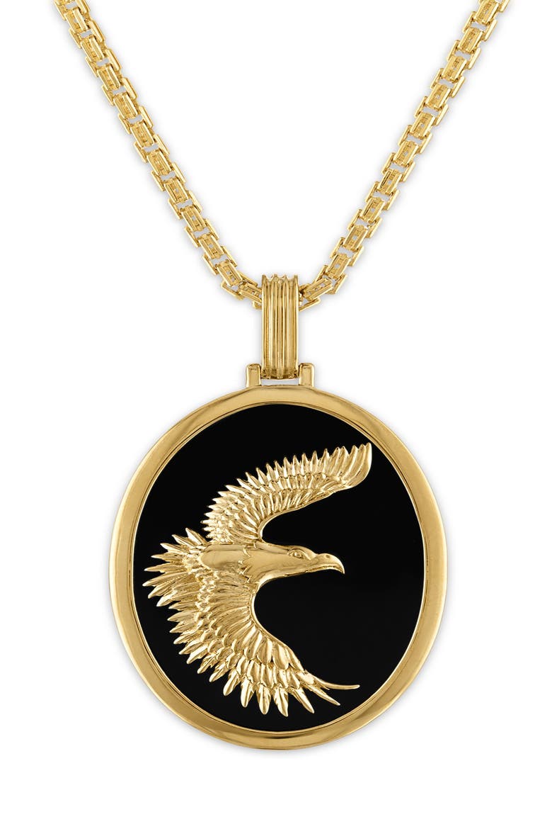 Men's Eagle Onyx Pendant Necklace, Main, color, SILVER