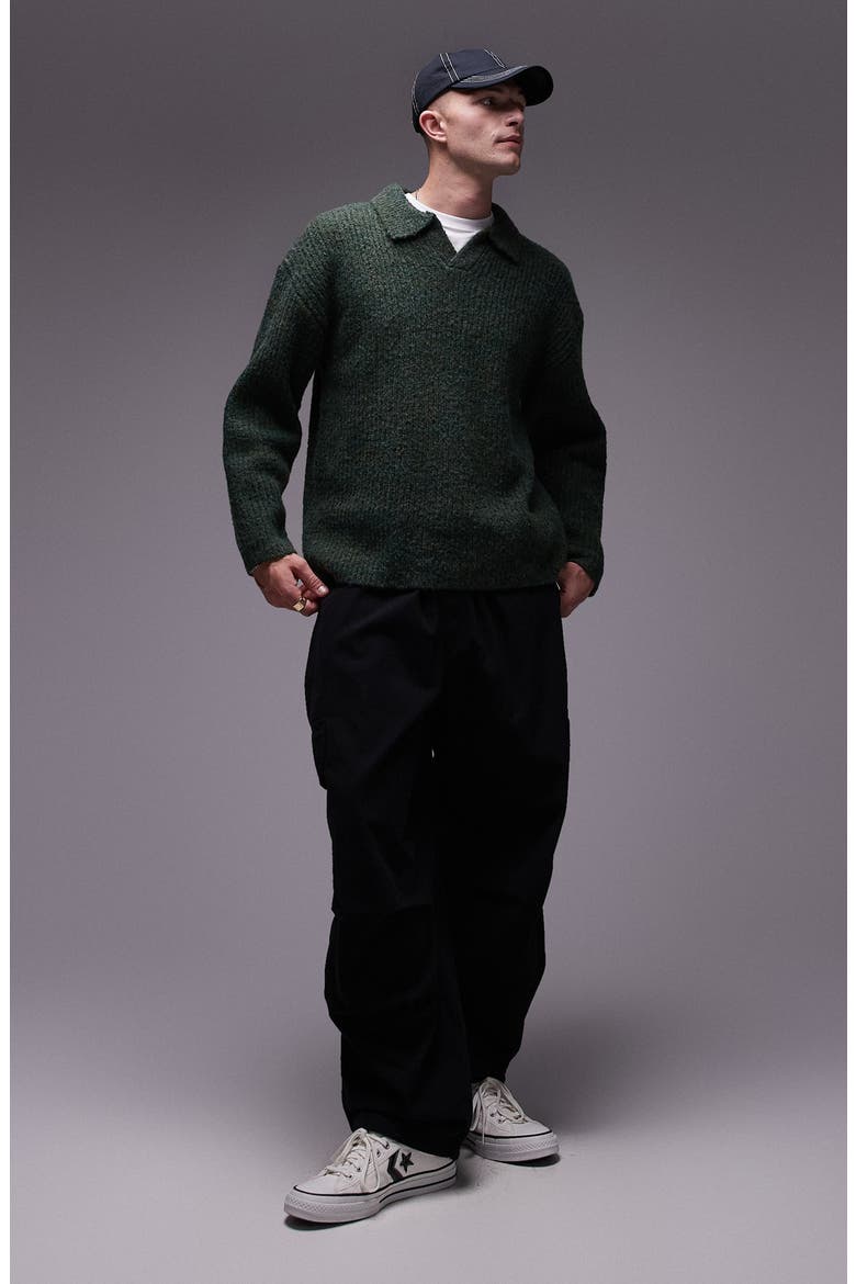 Relaxed Fit Collar Rib Sweater, Alternate, color, DARK GREEN