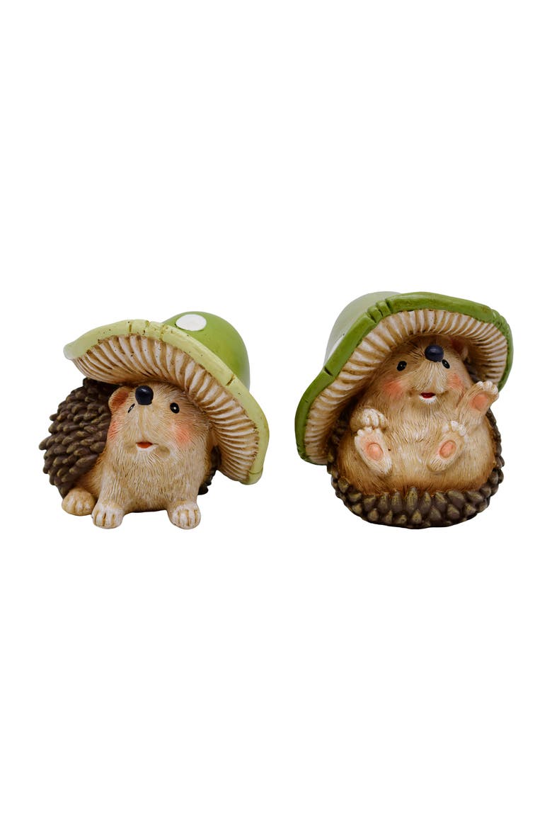 Resin Mushroom Hat Hedgehog Set of 6 Multicolored for Spring Home Decor, Alternate, color, Brown