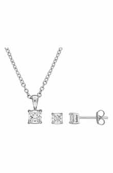 DELMAR Cushion Cut Cubic Zirconia Stud Earrings & Pendant Necklace Set