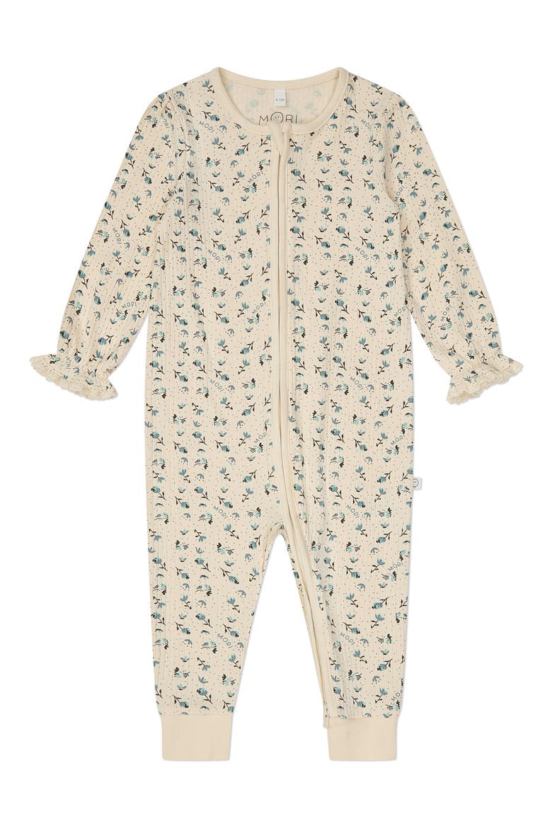 Rib Floral Print Fitted One-Piece Romper, Main, color, CREAM FLORAL