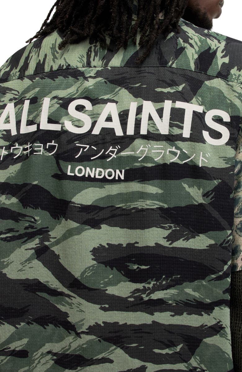 AllSaints Underground Relaxed Fit Leopard & Camo Ripstop Camp Shirt, Alternate, color, 
