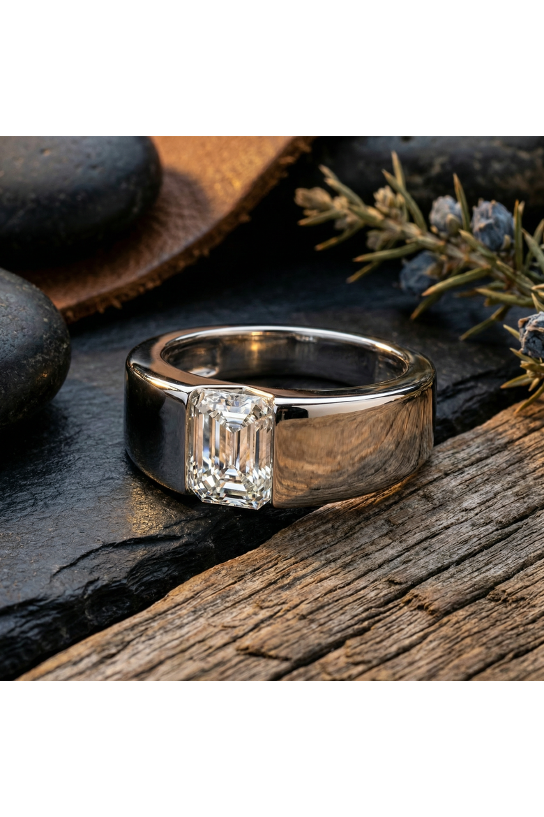 Men's 1Ct Emerald Cut Diamond Wedding Anniversary Ring 14k Gold or Platinum, Alternate, color, 14k White Gold