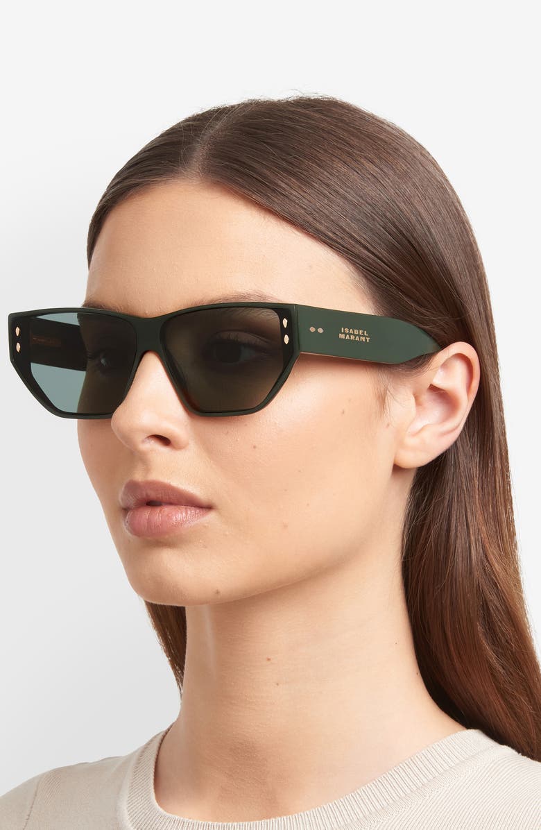 Isabel Marant 66mm Rectangular Sunglasses, Alternate, color, Green/ Green