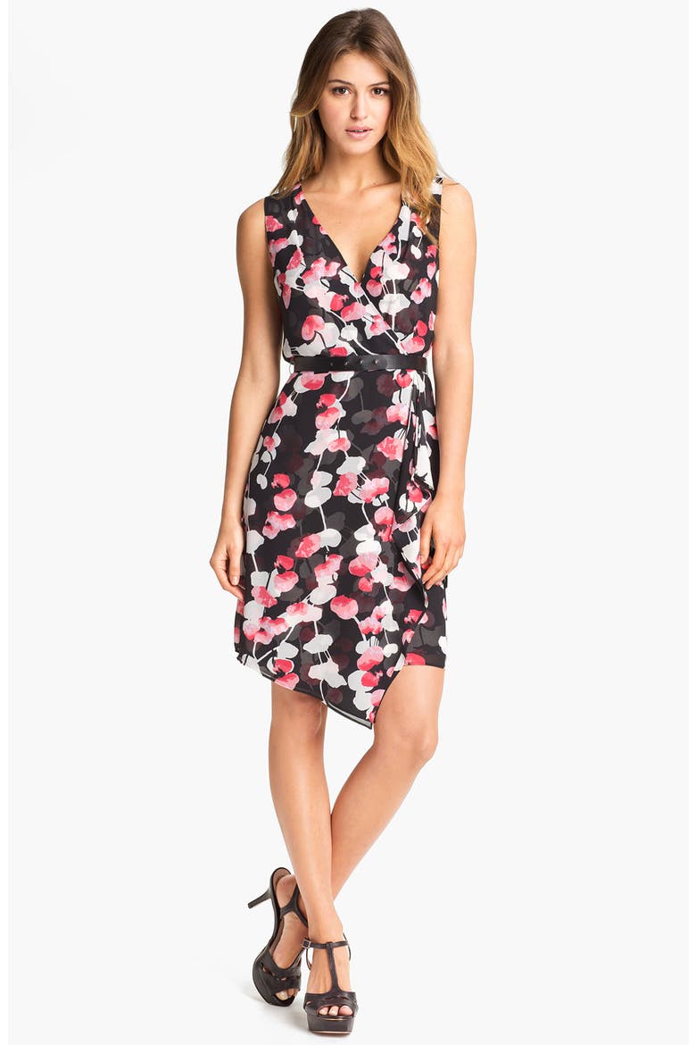 Belted Faux Wrap Dress, Main, color, BLACK