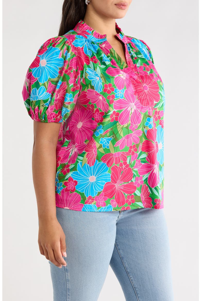 Close to You Floral Split Neck Top, Alternate, color, PINK-BLUE-GREEN