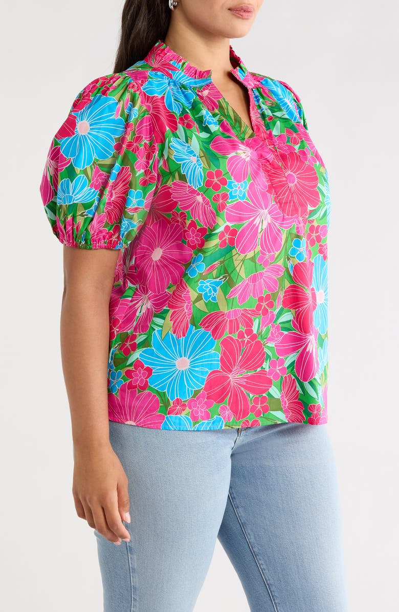 SUGARLIPS Close to You Floral Split Neck Top, Alternate, color, Pink-Blue-Green