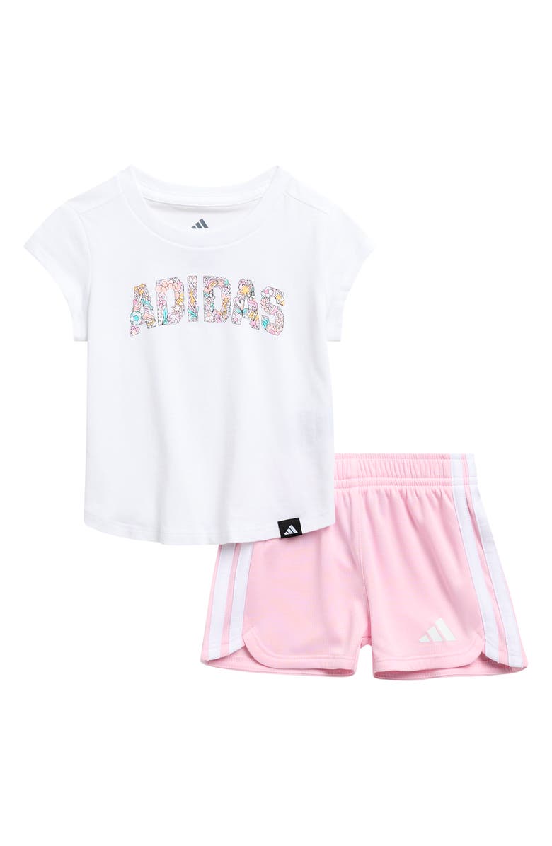 adidas Kids' Logo Graphic T-Shirt & Shorts Set, Main, color, White/ Light Pink