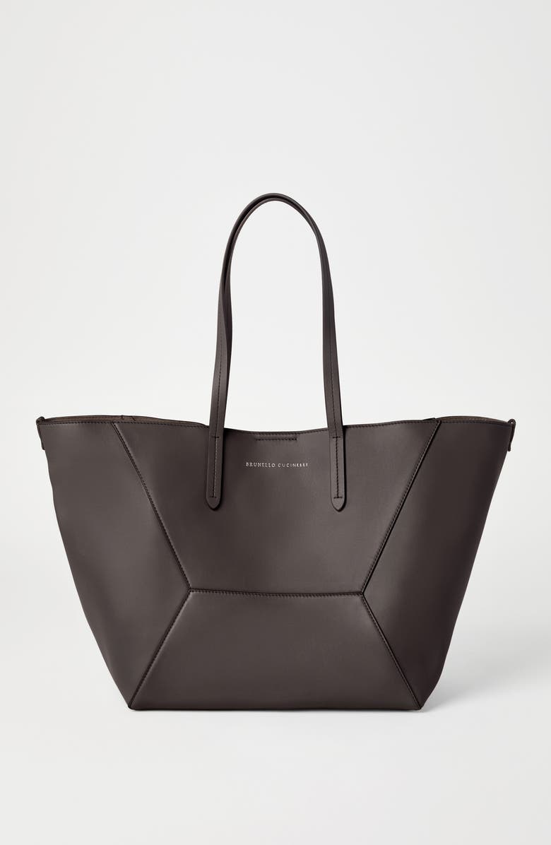 Brunello Cucinelli Calfskin BC Duo bag, Alternate, color, Dark Mahogany