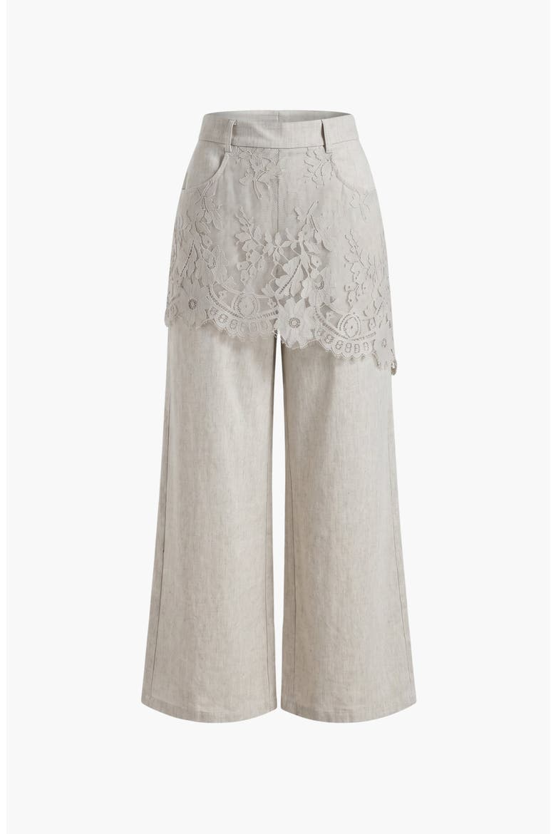 High Waist Lace Embroidered Straight Pants, Alternate, color, Gray