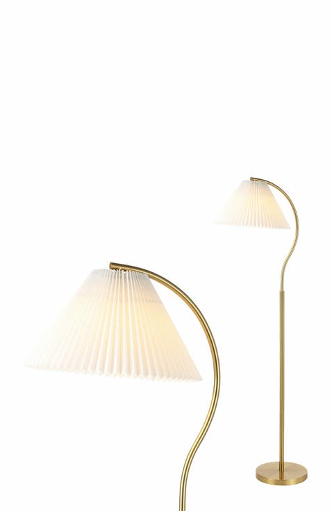 Devon Modern Glam Metal Arc LED Floor Lamp with Pleated Shade