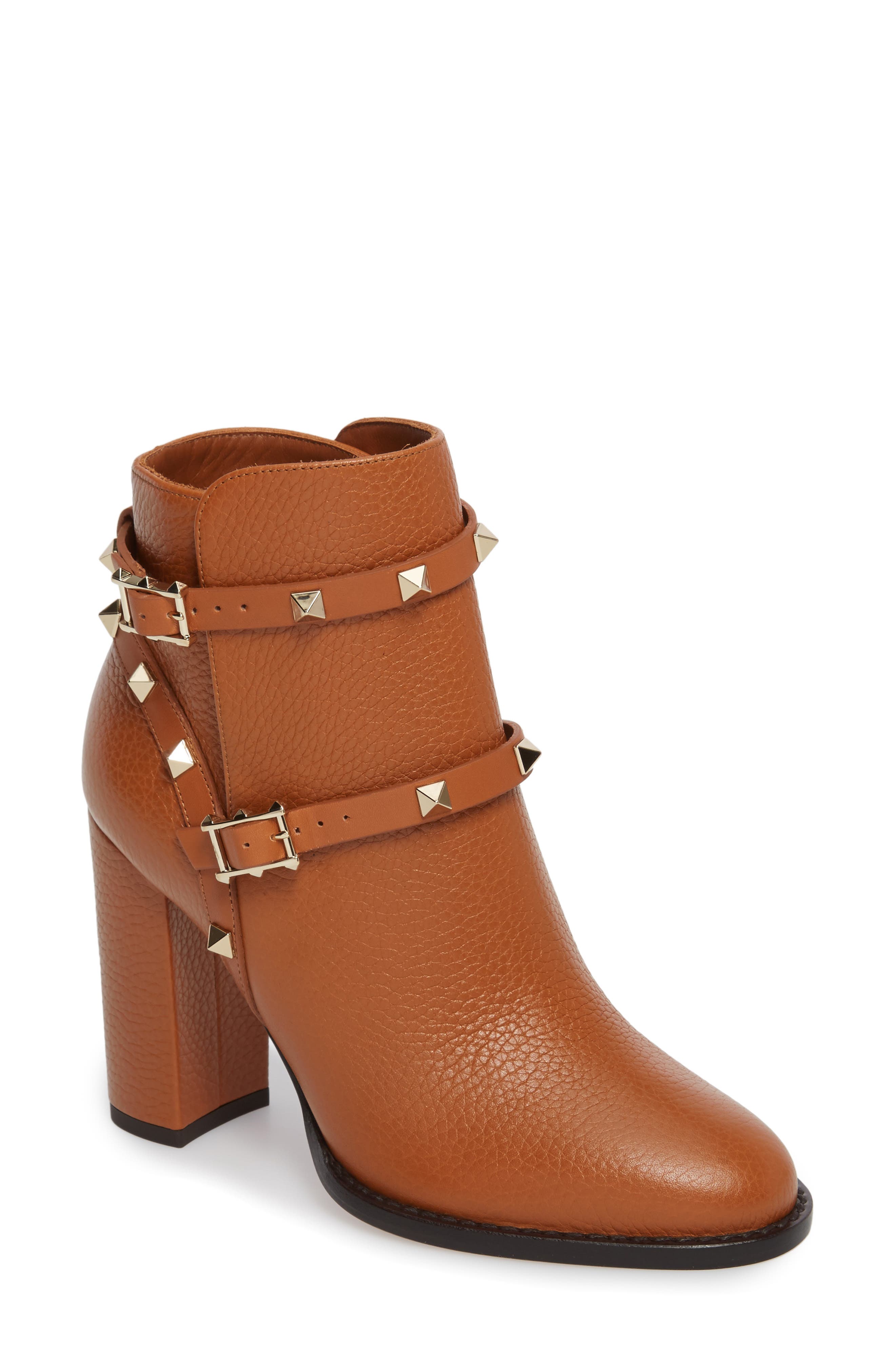 Rockstud Block Heel Bootie, Main, color, LIGHT CUIR