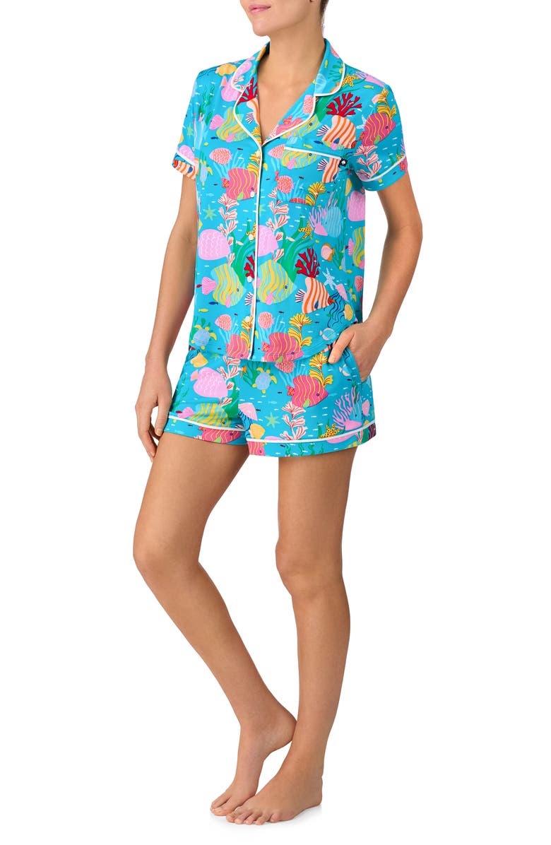 Kate Spade New York print short pajamas, Alternate, color, Aqua Print
