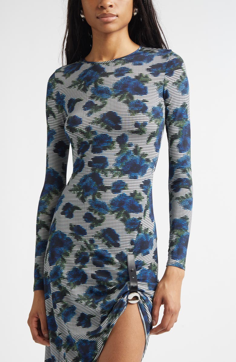 Coperni Suspended Ascii Floral Long Sleeve Jersey Dress, Alternate, color, Print-Blue