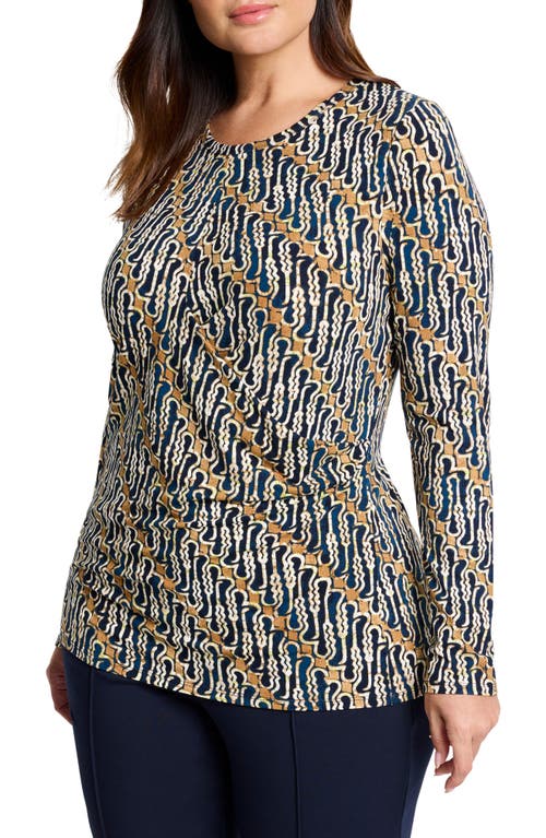 Nic + Zoe Nic+zoe Vintage Batik Draped Long Sleeve Top In Neutral Multi