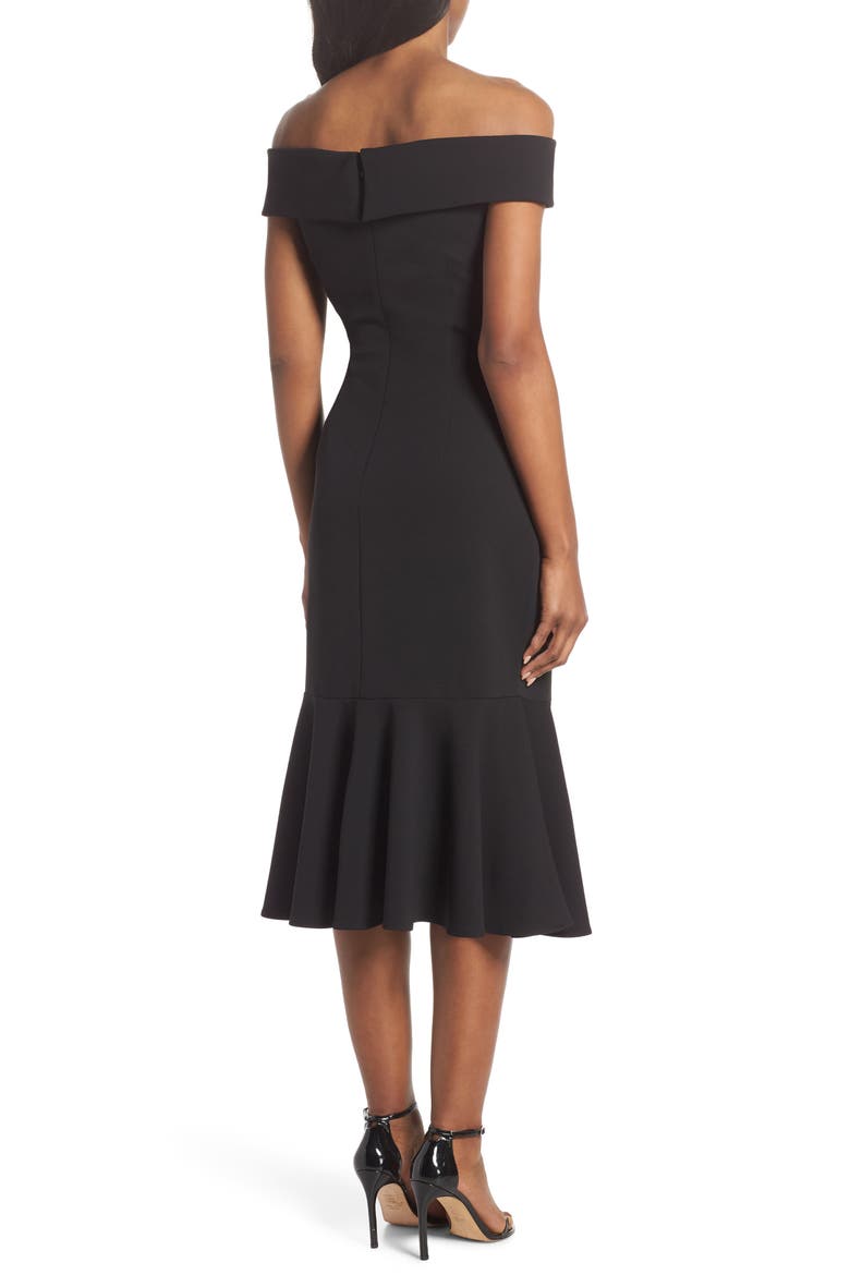 Off the Shoulder Midi Dress, Alternate, color, BLACK