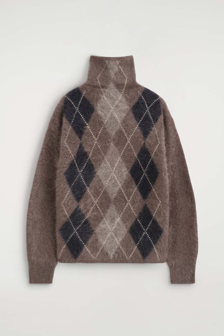 Argyle Brushed Pure Cashmere Mock-neck Sweater, Alternate, color, BROWN