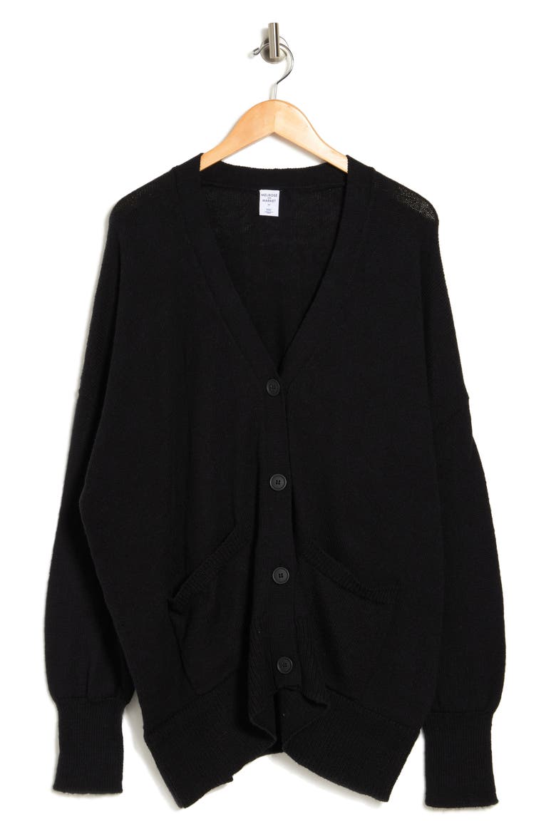 V-Neck Button Front Pocket Cardigan, Alternate, color, BLACK