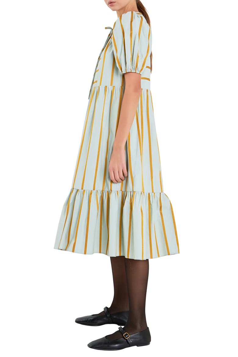 Stripe Puff Sleeve Midi Dress, Alternate, color, SAGE MULTI