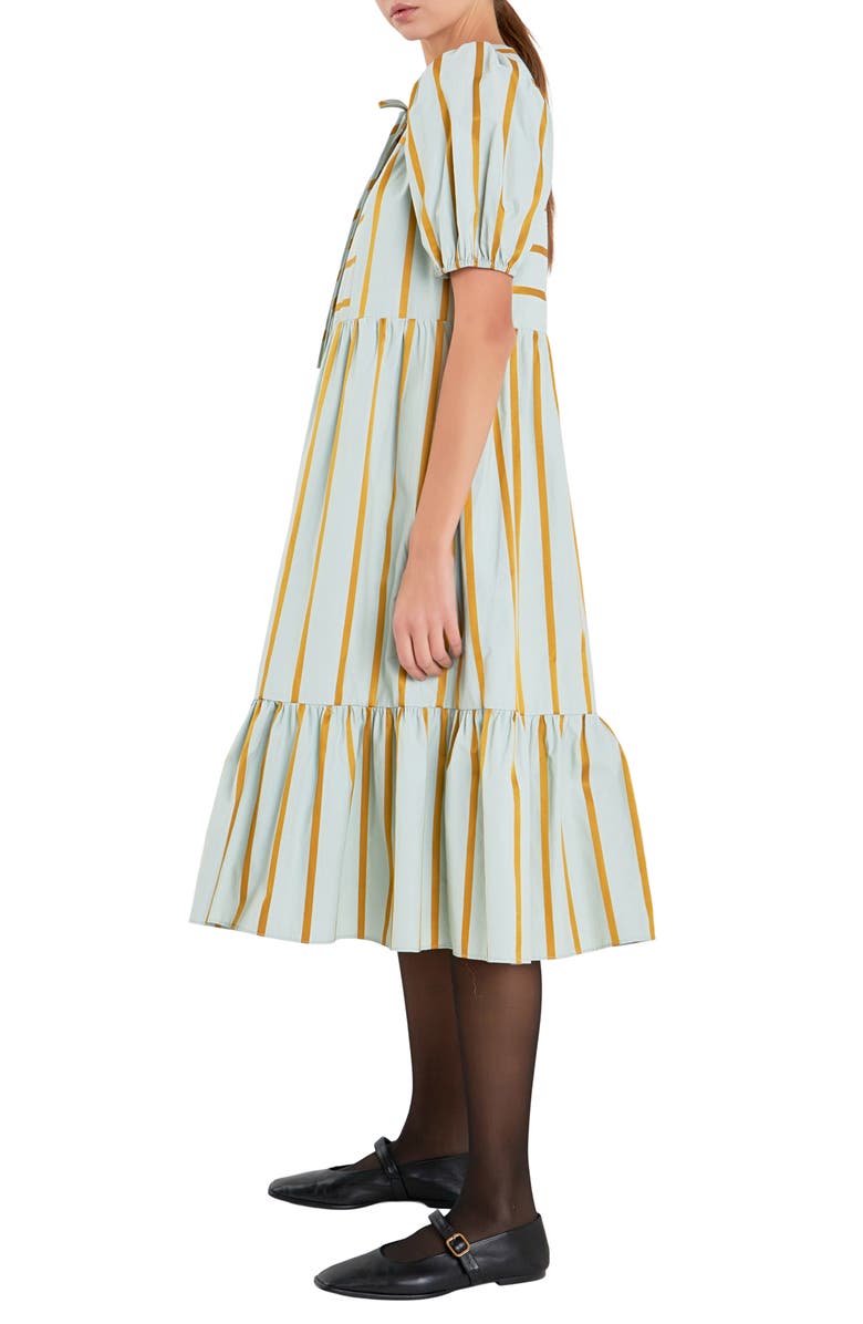 English Factory Stripe Puff Sleeve Midi Dress, Alternate, color, Sage Multi