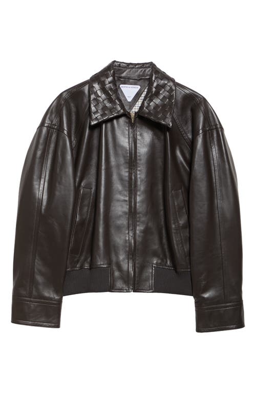 Bottega Veneta Intrecciato Collar Leather Bomber Jacket In 2113 Fondant