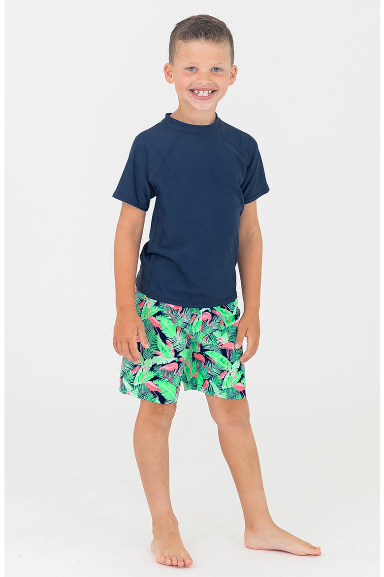 Kids' Flamingo Print Swim Trunks, Alternate, color, FLAMINGO FRENZY