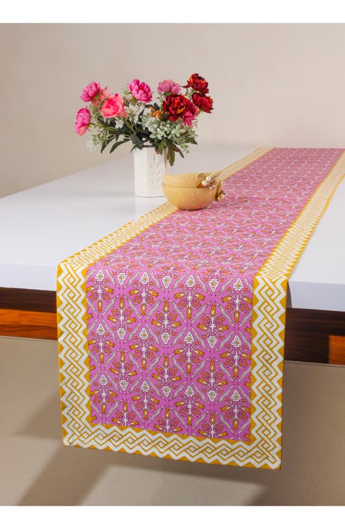 Tiramisu Orchid Luxe Block Print Cotton Table Runner In Pink