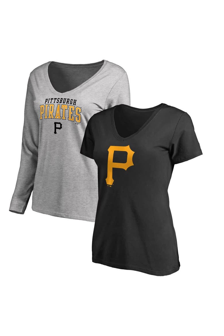 Women's Fanatics Black/Heather Gray Pittsburgh Pirates Short & Long Sleeve T-Shirt Combo Pack, Alternate, color, Black