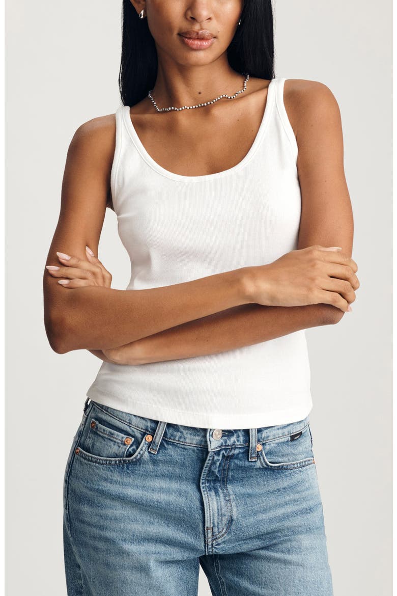 Scoop Neck Stretch Cotton Rib Tank, Main, color, WHITE