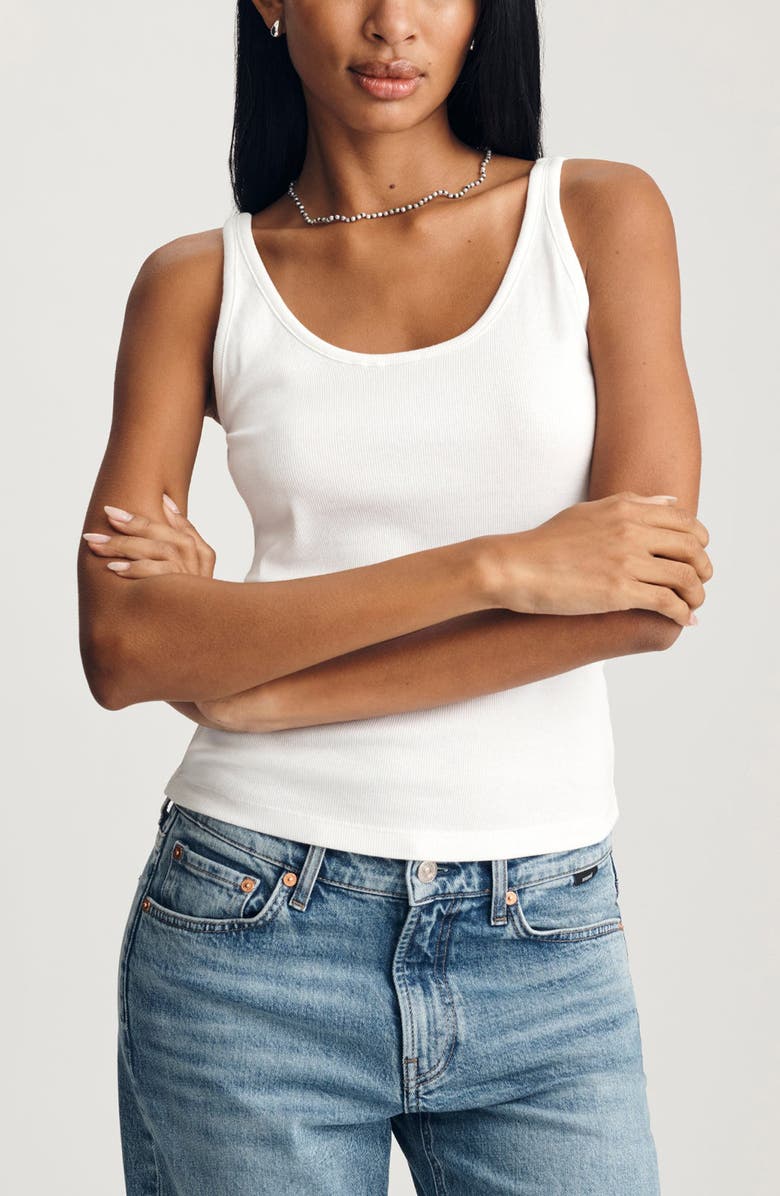 Mavi Jeans Scoop Neck Stretch Cotton Rib Tank, Main, color, White