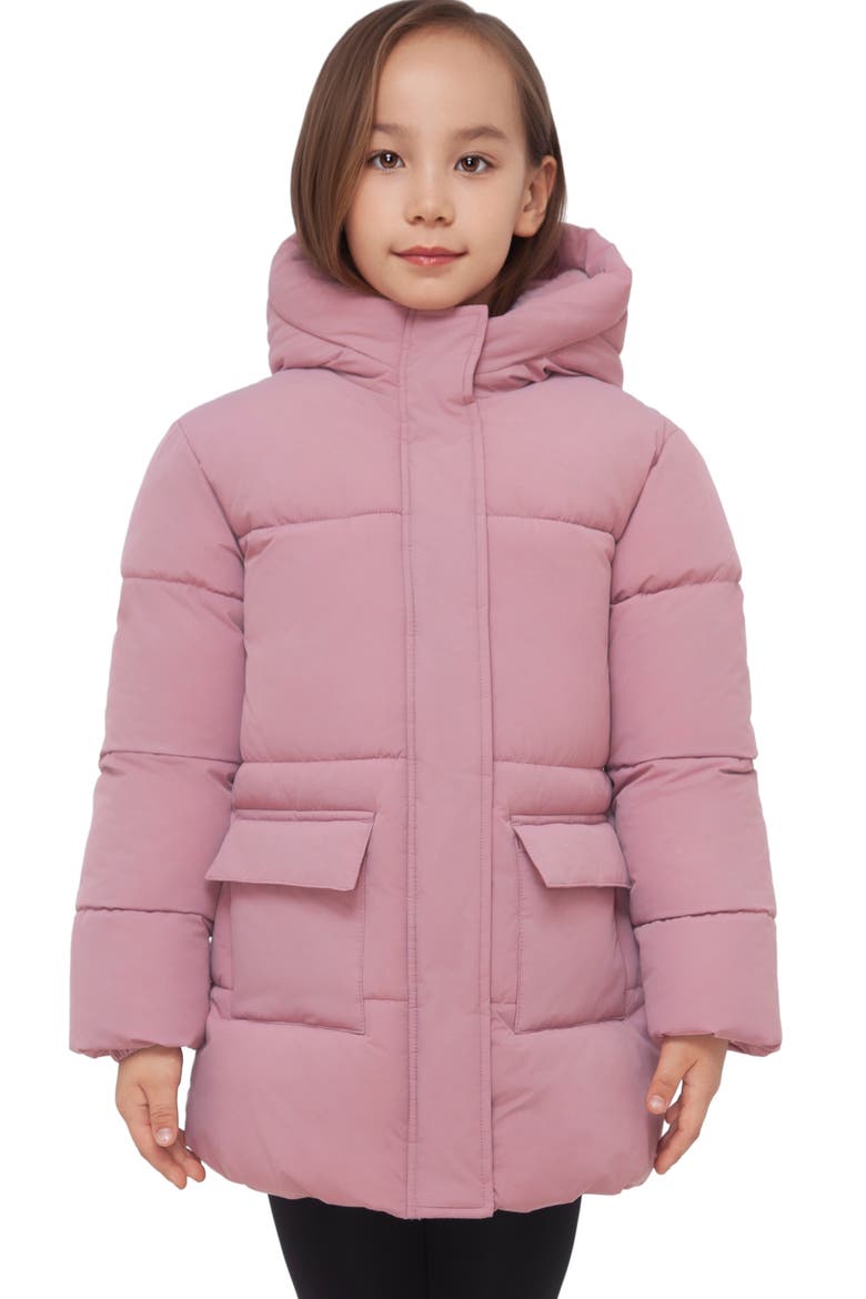 Kids' Madison Longline Hooded Puffer Jacket, Main, color, Rose pink