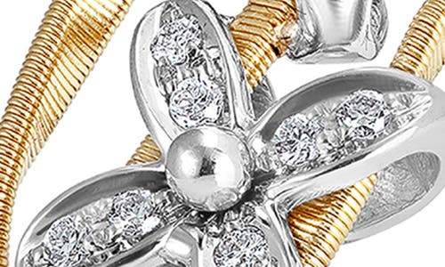 Marco Bicego Marrakech Onde 18k Yellow & White Gold With Diamond Flowers Ring In Yellow Gold/white Gold