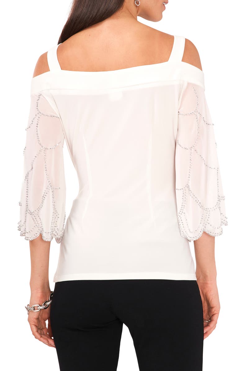 Chaus Rhinestone Cold Shoulder Top, Alternate, color, Lily Ivory