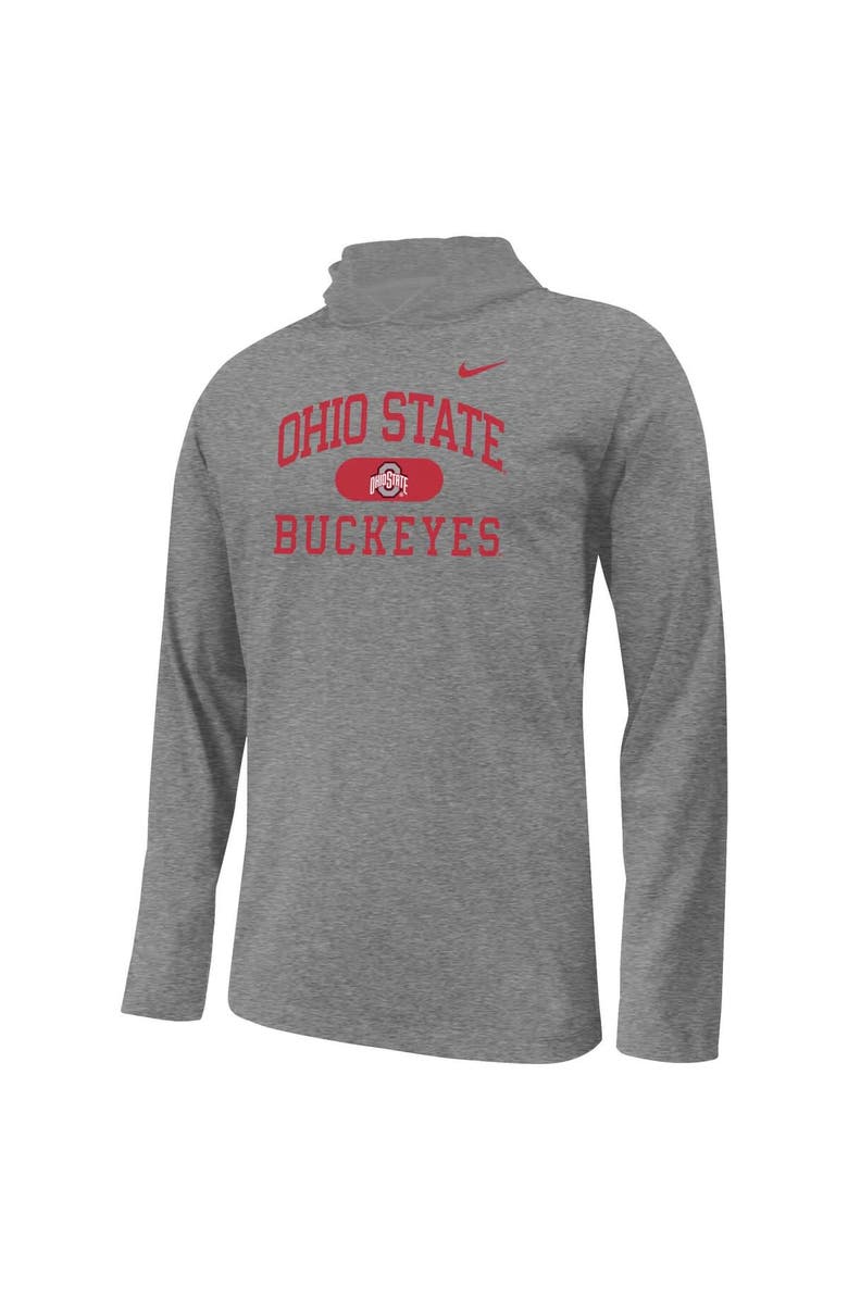 Nike Youth Nike Gray Ohio State Buckeyes Stacked Logo Hoodie Long Sleeve T-Shirt, Main, color, 