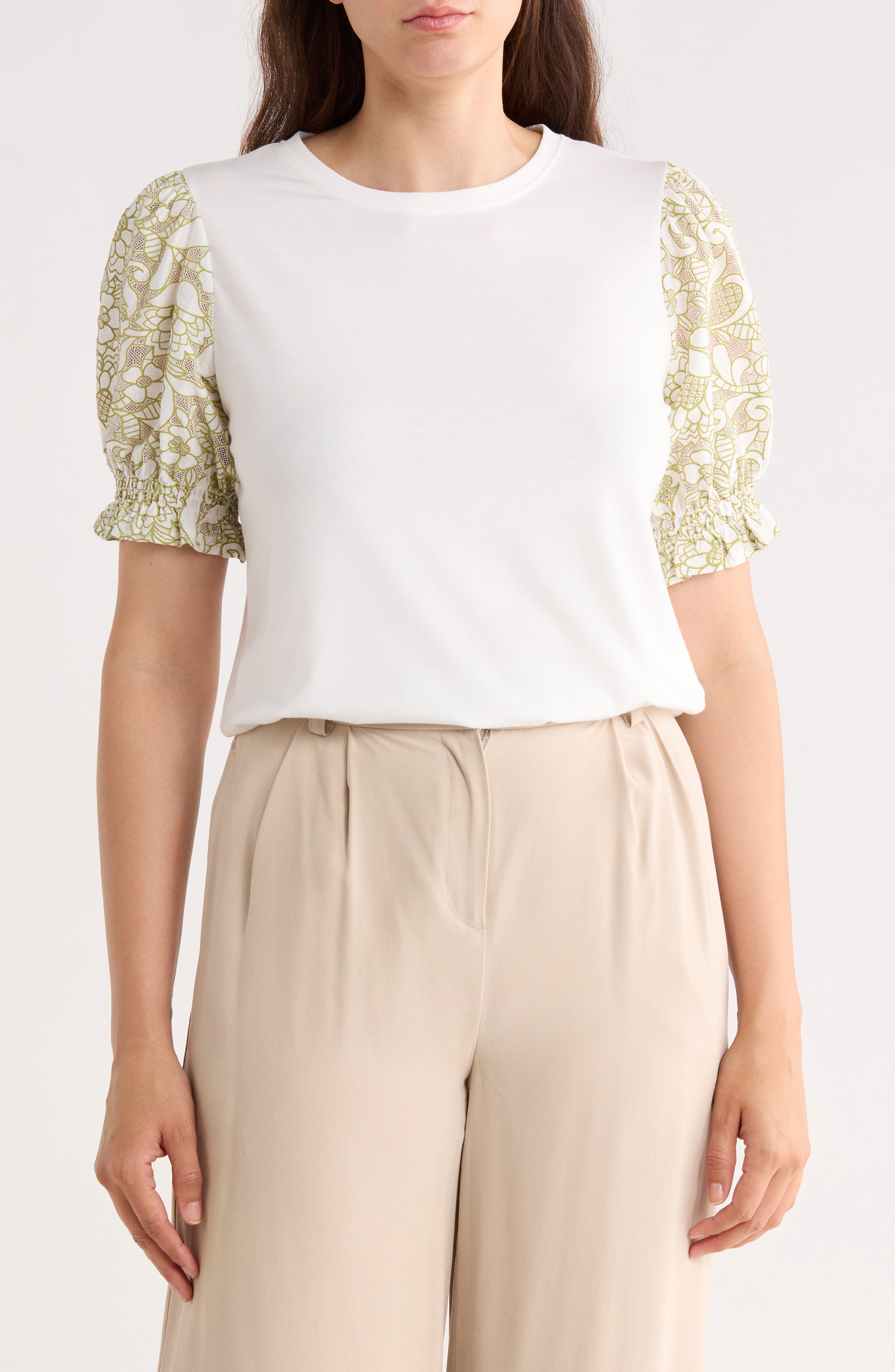 Gemma + Jane Puff Sleeve Mixed Media Top