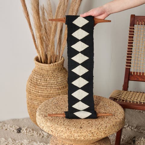 Balance Bogolan Wall Art in Black with White Diamonds - Medium