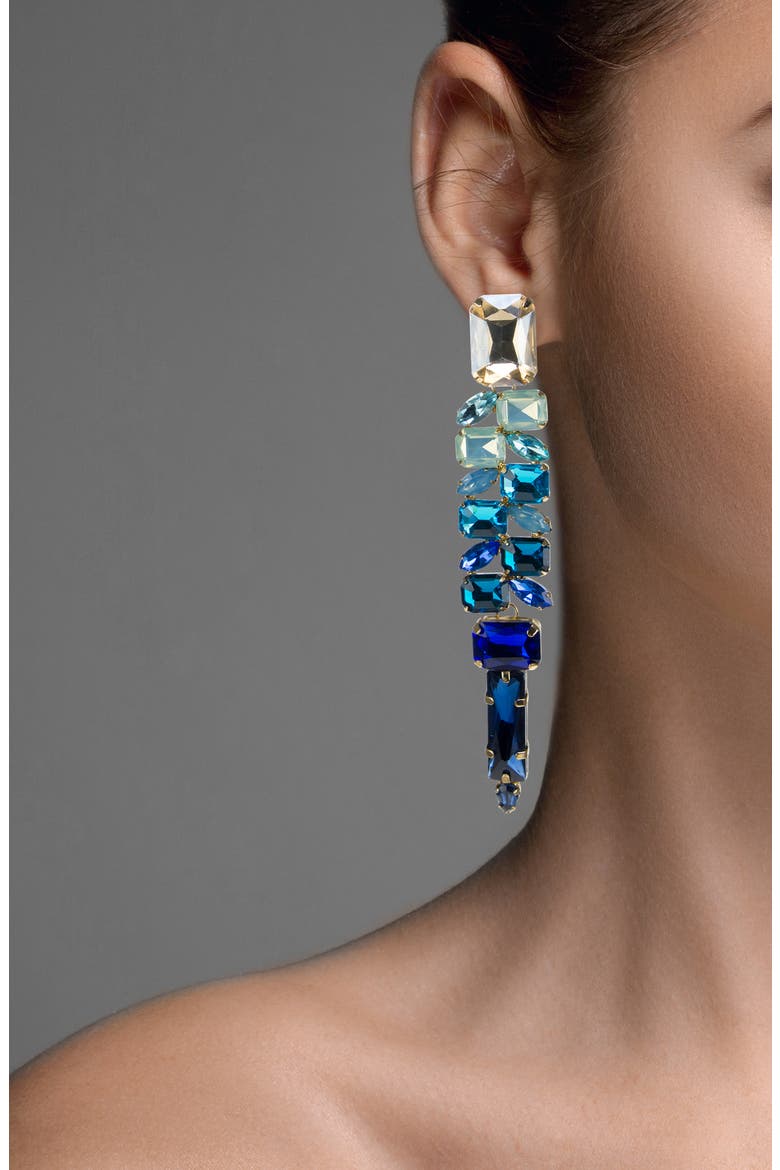 Ombré Crystal Statement Drop Earrings (Nordstrom Exclusive), Alternate, color, BLUE/GOLD