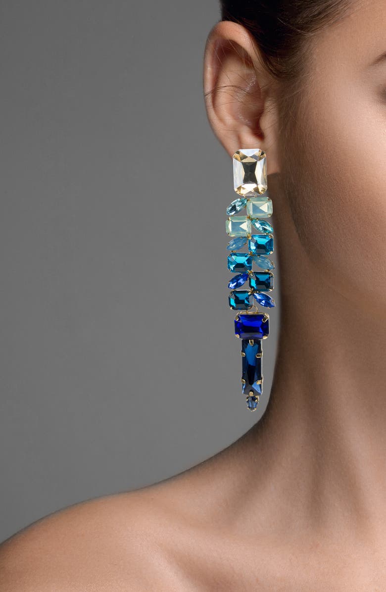 JARDIN Ombré Crystal Statement Drop Earrings, Alternate, color, Blue/Gold