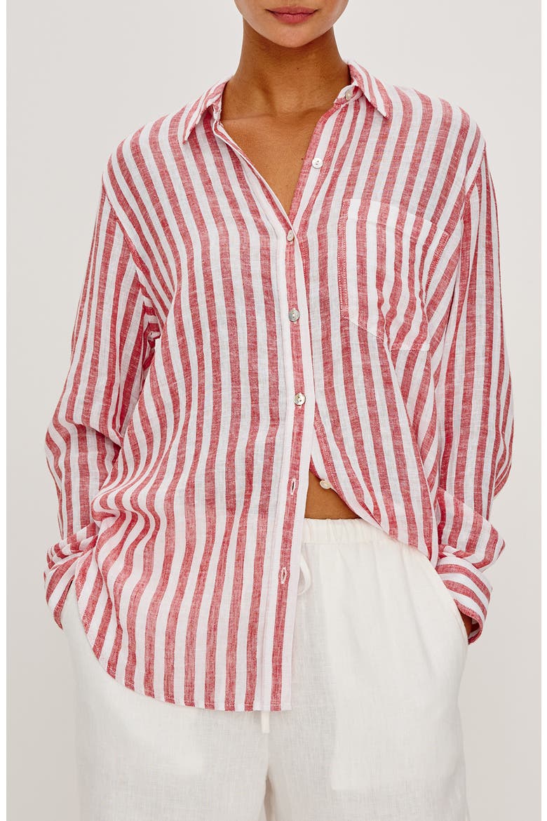 x Giadzy Giada Stripe Linen Blend Button-Up Shirt, Main, color, RAVELLO STRIPE