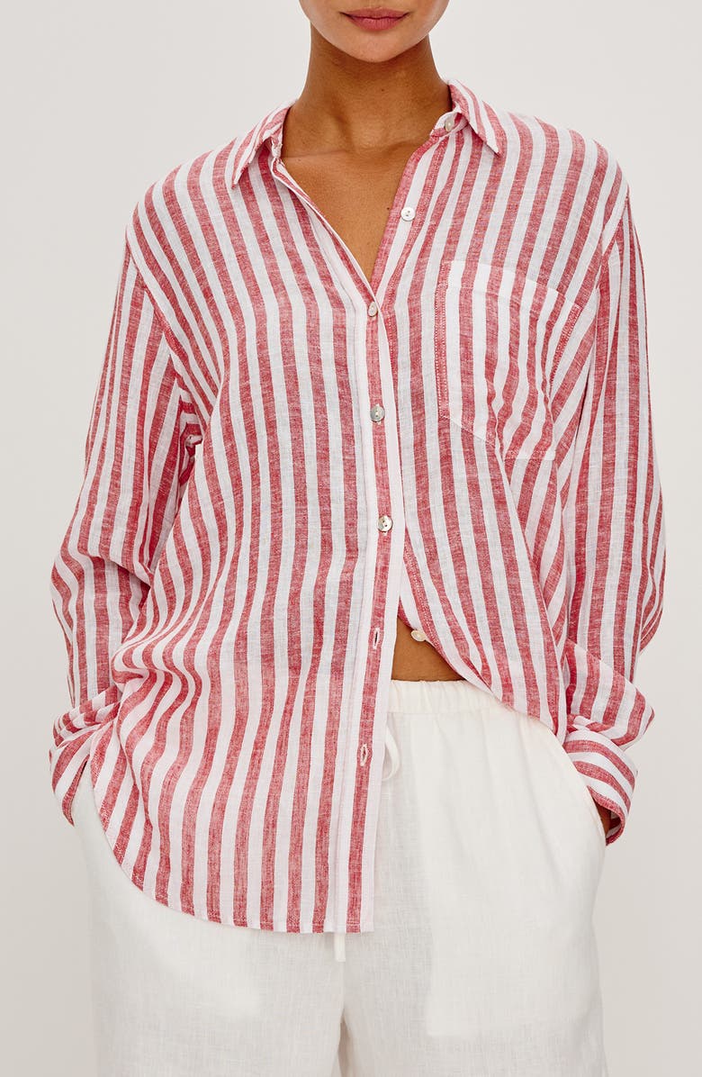 Rails Giada Stripe Linen Blend Button-Up Shirt, Main, color, Ravello Stripe