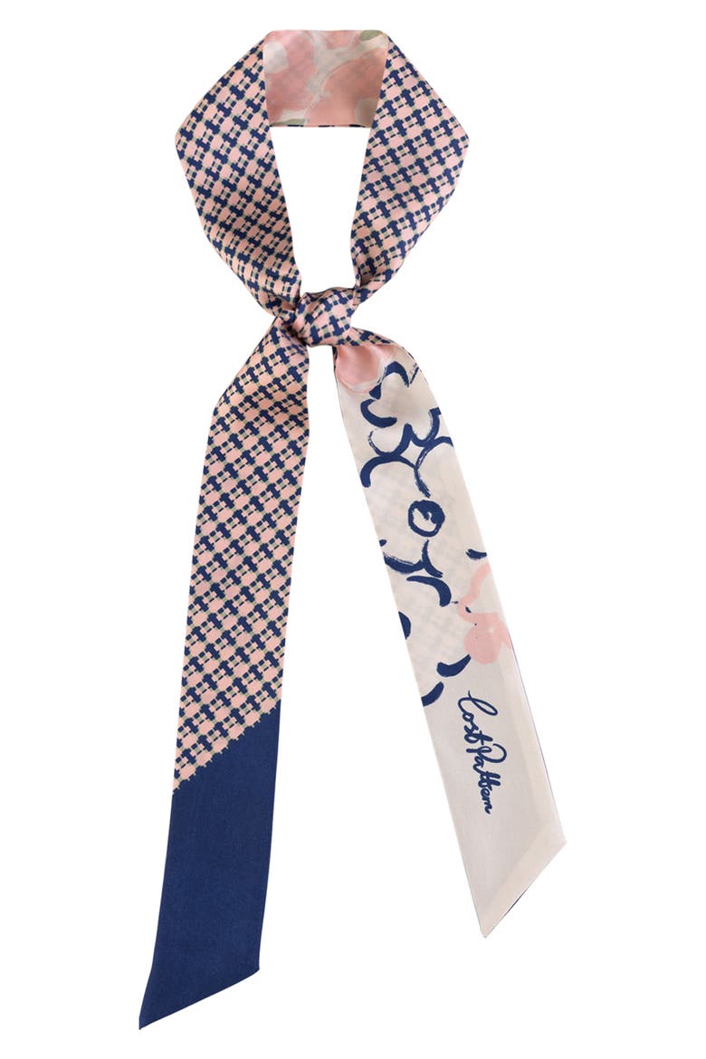 Floral Houndstooth Skinny Silk Scarf, Alternate, color, POWER PINK
