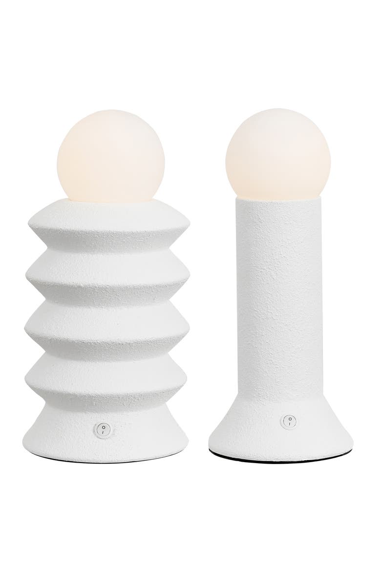 Soren 13" Ceramic/Glass Geometric Integrated LED Table Lamp, Main, color, White