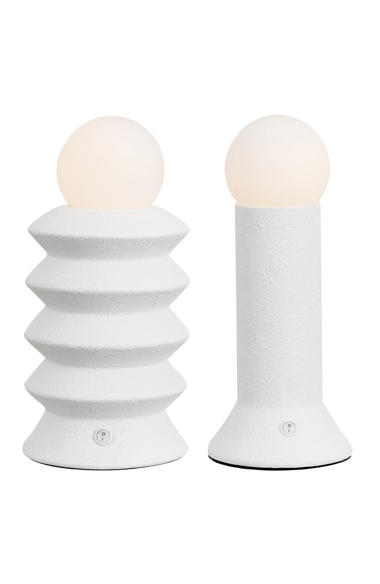 JONATHAN Y Soren 13" Ceramic/Glass Geometric Integrated LED Table Lamp, Main, color, White