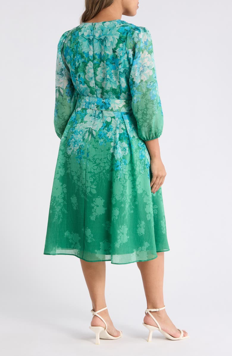 Tahari ASL Long Sleeve Printed Midi Dress, Alternate, color, Green
