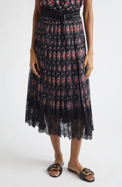 Rose Bouquet Silk Chiffon A-Line Midi Skirt