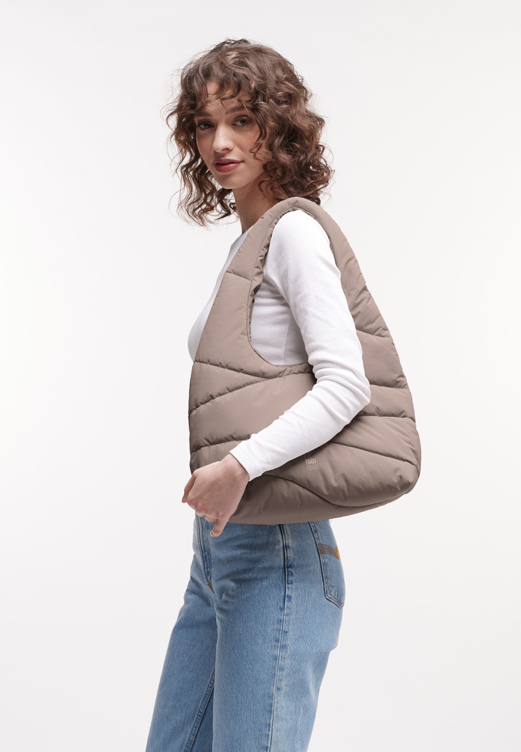 Wavy Puffer Recycled Nylon Shoulder Bag, Alternate, color, oyster