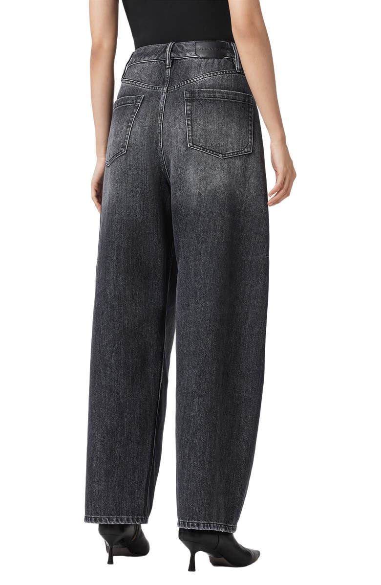 AllSaints Carter Rhinestone Button Barrel Leg Jeans, Alternate, color, Washed Black