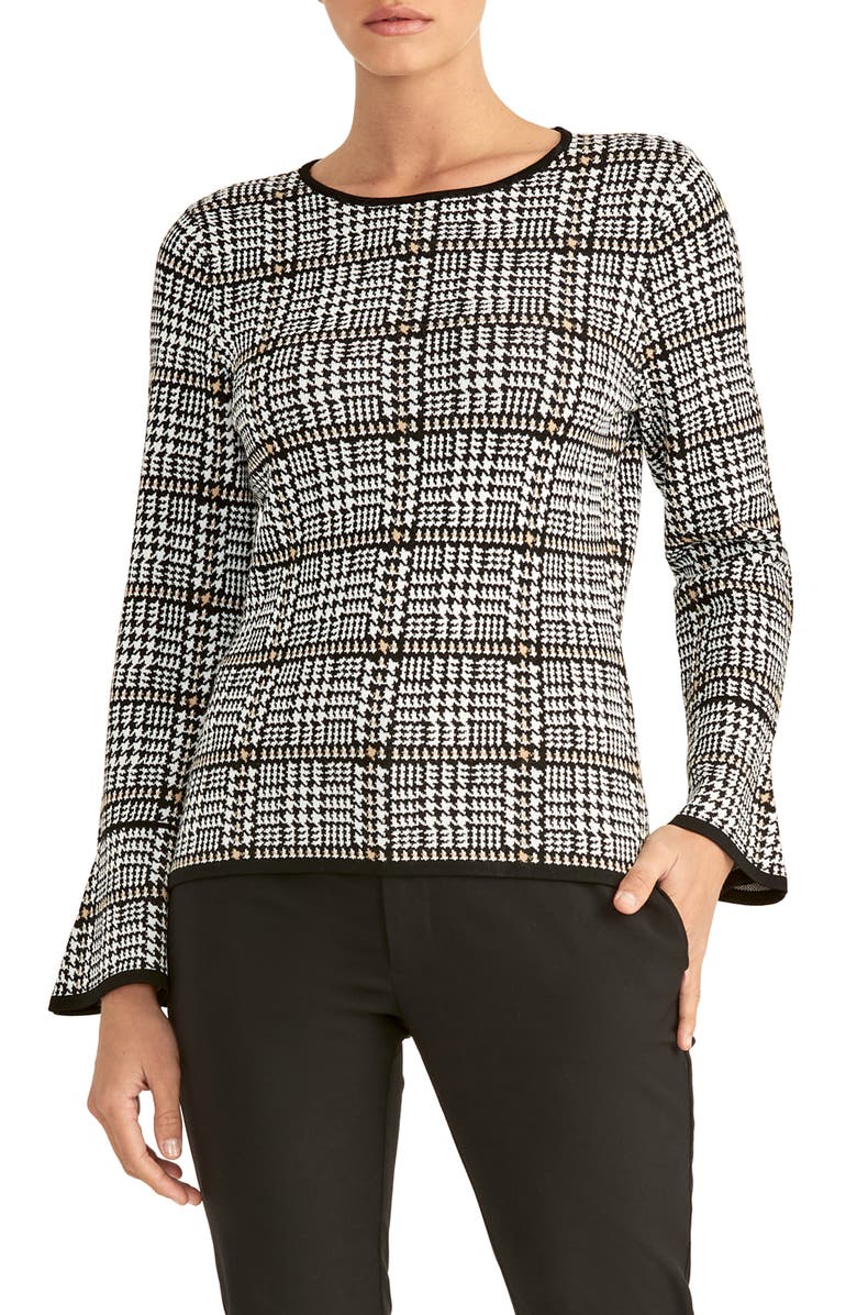 Rachel Roy Collection Plaid Flare Sleeve Sweater, Main, color, 