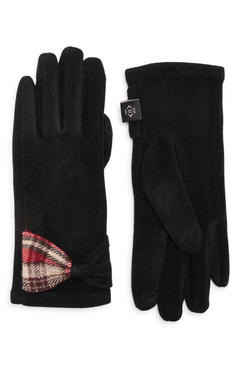 Nanette Lepore Plaid Bow Detail Gloves, Main, color, Black
