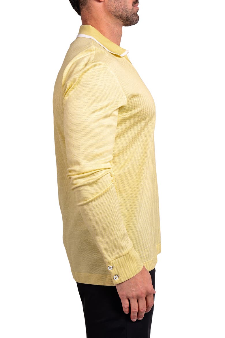 Ascension0003 Yellow Johnny Collar Long Sleeve Textured Cotton Polo, Alternate, color, YELLOW